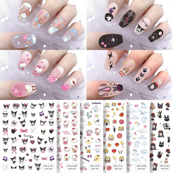 Cartoon Sanrio nagelklistermärken Kuromi KT katt anime karaktär nagel dekaler självhäftande vattentät