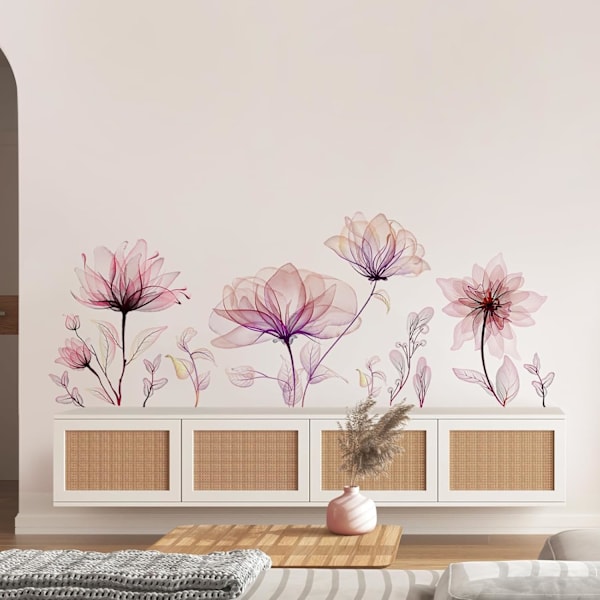 Abstrakte Blomster Vægmærker Transparent Vandfarve Lotus Vægmærke Aftageligt Vægmærke til Stue Soveværelse Off
