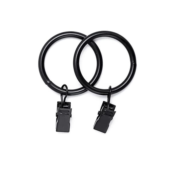 1\" Gardinklämmor med Ringar, 7-pack, Svart, Legerat Stål