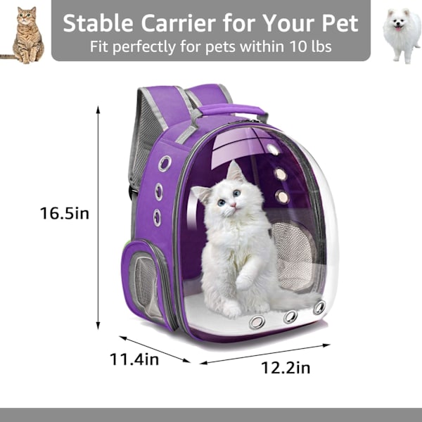Katt Ryggsäck Bärväska Skum Tote, Liten Hund Ryggsäck Bärväska för Små och Medelstora Hundar och Katter Purple