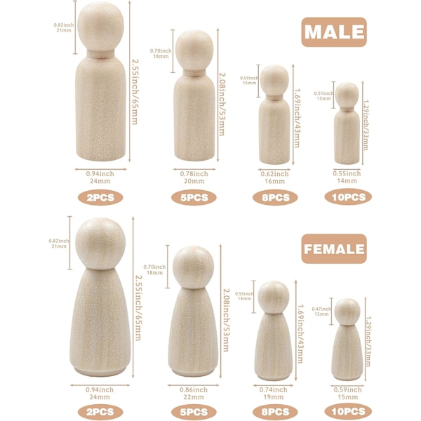 Pakke med 50 trefigurer for maling, leketøyfigurer, trefigurer