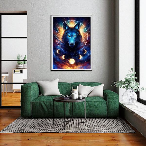 Loup 5D (Noir, 30x40cm) Diamond Painting Kit for Jul, Dyr Måne Diamantmaleri Full Drill