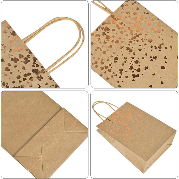 12 stk Kraft papirposer med håndtak, Kraft papirpose gavepose wit