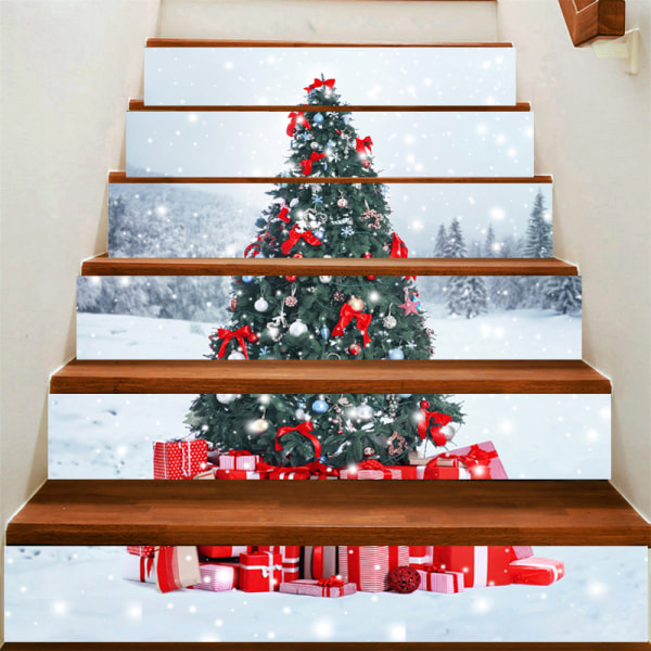 3D Self Adhesive Peel And Stick Stair Riser Stickers 39.3"x 7" x 6 Pcs，Christmas Stair Sticker（A