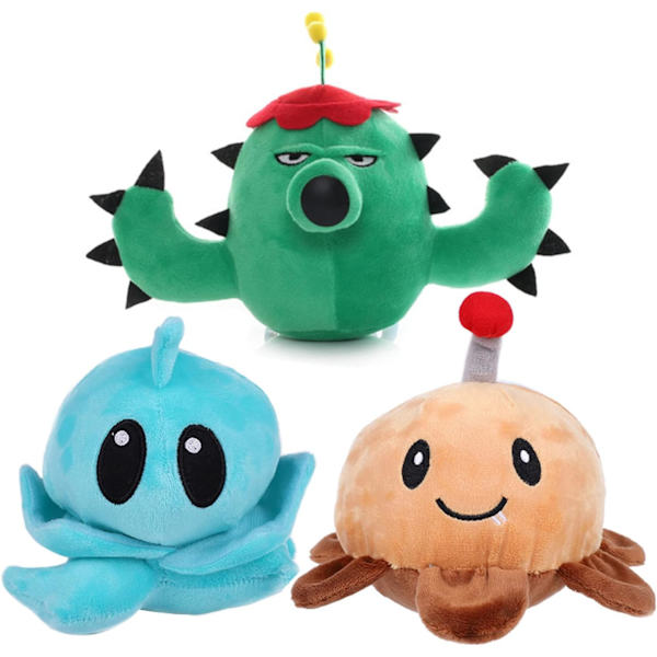 3 st växter VS Zombies växter plyschleksak set potatismina, kaktus PVZ mjuk plysch isbergssallad Dol