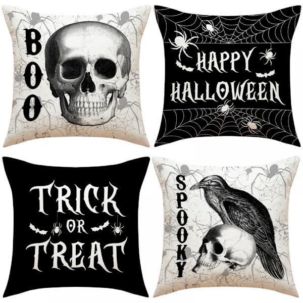 4 kpl 45*45cm goottilainen kallo korppi varis spooky boo temppu tai herkku syksy halloween koristeet