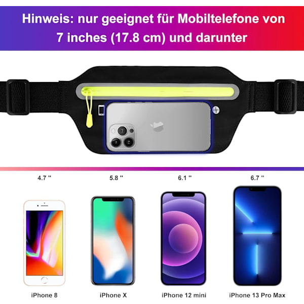 Løpebelte for telefon, svettebestandig løpeveske ultra tynn med justerbar elastisk stropp,