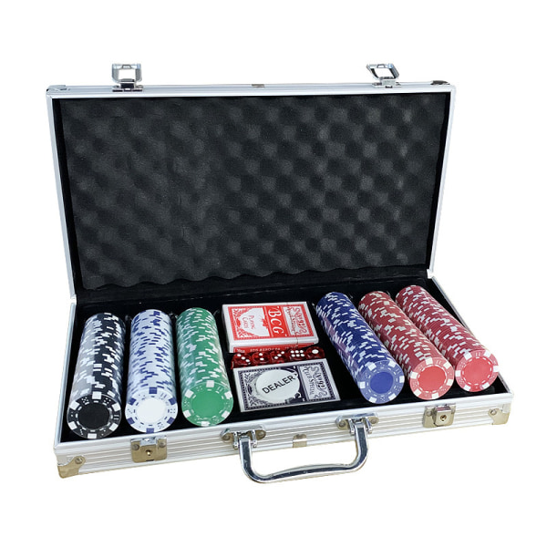 300 osainen set case , 11,5 g pokerimerkkejä ja 2 pakkaa