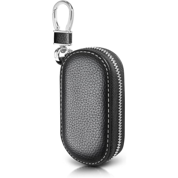 （Sort）Nøgleholdertaske, Retro PU-læder bilnøgleholder med lynlås