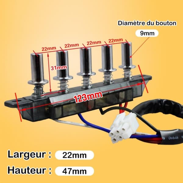(12×2.2×0.3cm) Emhætte Trykknap Switch, Emhætte Tastatur Switch, Holdbar og Stærk Emhætte Switch, Trykknap Switch, 5 Trykknapper