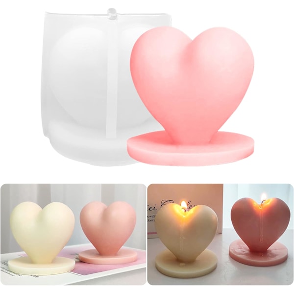 1 stk Hjerteformet Lysform med Bund Valentinsdag Harpiksstøbe Silikonform til DIY Aromaterapi Lys Voks Pl