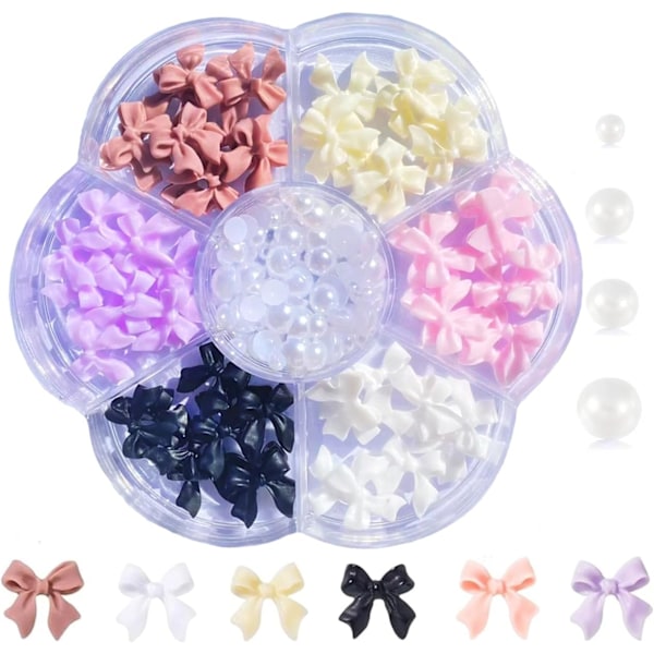 Fargerike Sløyfe-Naggler med Rhinestones, 3D Sløyfer Nagglepynt Fargerik Sløyfe Nagglepyntsett for Akrylnegler