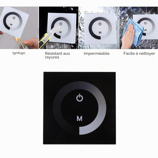 12V-24V Touchscreen lysdæmper, vægkontakt controller tilbehørsværktøj til LED-strip lys (sort)