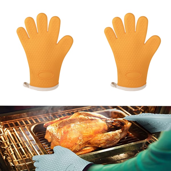 2 stk gule silikone ryger ovn handsker -Ekstrem varmebestandig