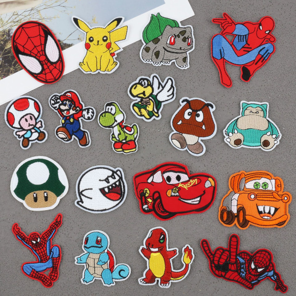 18 stk. Spiderman Broderede Stof Stickers Game Patch Stickers