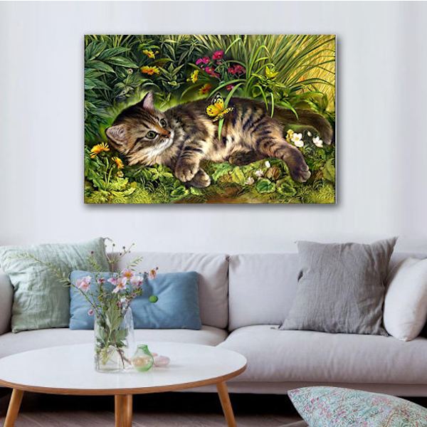 (30x40cm)Kissat Leikkivät Puutarhassa DIY Timanttimaalaus Täydellinen