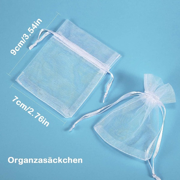 100 stk hvite organza gaveposer, 7 x 9 cm, gaveeske