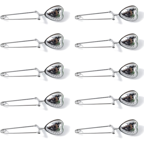 10 stk. Rustfrit Stål Te-filtre Løse Blade Te-infuser Sigter Genanvendelige Interval Diffuser Hjerteformet Te-opdeling