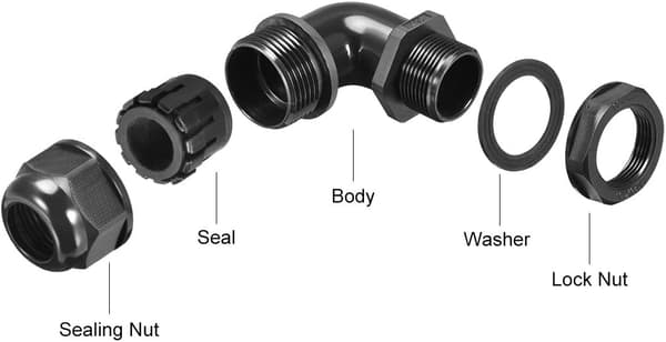 90° Vandtæt Kabelmuffe Samling 9mm-14mm Dia Kabel 2 stk