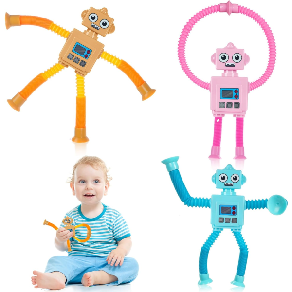 Sugekop elastisk legetøj, 3 styks skiftende robotter, der trækker arme