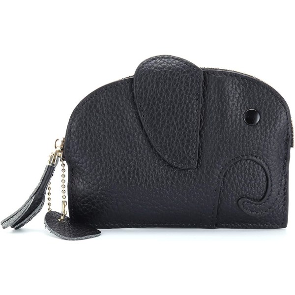 Svart kvinnor elefant liten plånbok äkta läder flickor Mini Zi
