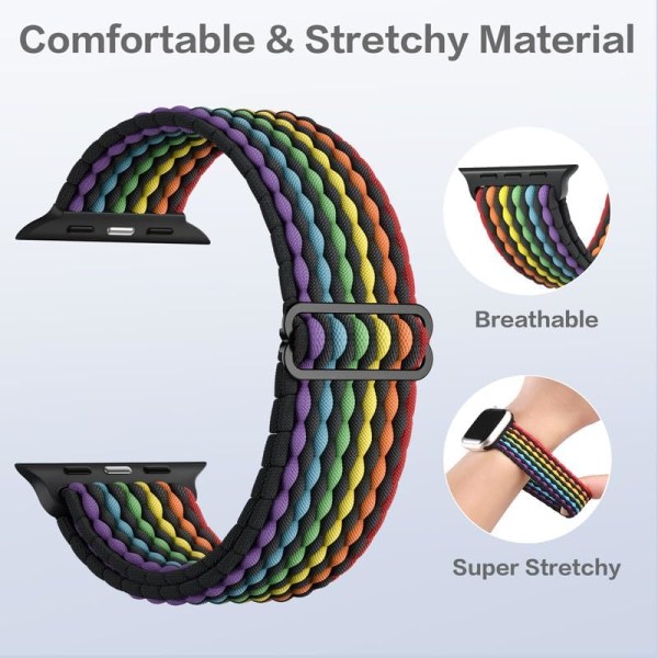 (StripedRainbow) Flettet Solo Loop-remme Kompatibel med Apple Watch-remme 45mm 44mm 42mm 49mm, Str