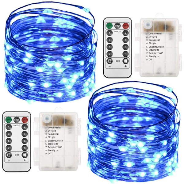 2 Pakke Batteridrevne Julelys, 33 Fod 100 LED Fe Lys Fjernbetjening Timer Tw