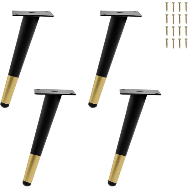 4-pakks sorte og gullfargede møbelben i metall, 20 cm erstatningsben for TV-stativ, underskap og garderobe