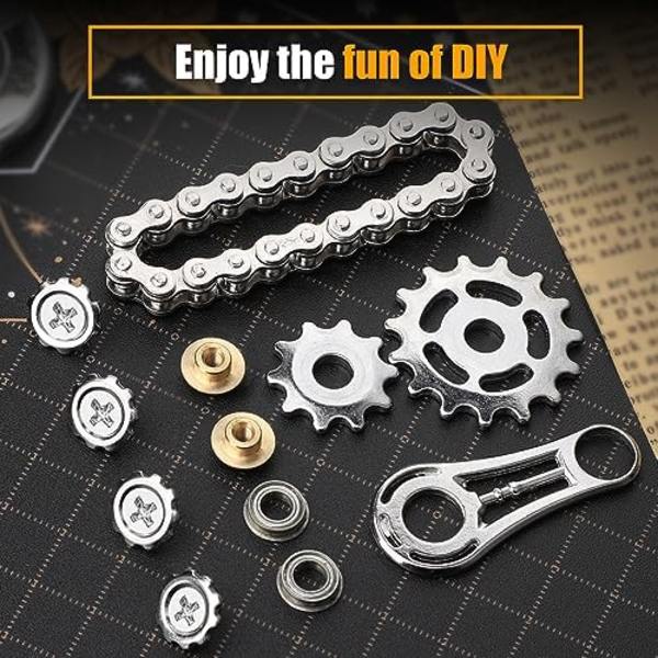 Montera Fidget Spinner Ring Leksaker för Barn Vuxna, Metall Fidget Sensory Cykelkedja Växlar Kub, EDC Nyhet Stress Rel