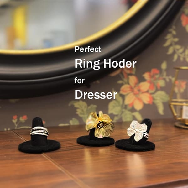 Sort Fløjls Ring Display Stand, 10 stk. Ringholder Display og Ring Organizer, Smykke Display Stand til Ring Opbevaring