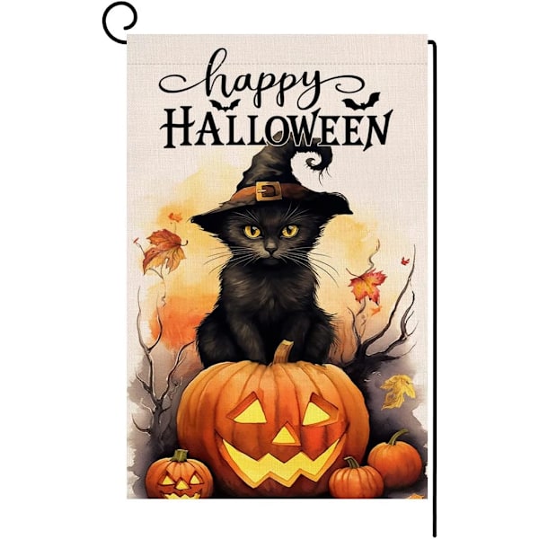 1 stk Halloween Kat Haveflag 12x18 Lodret Dobbeltsidet Glædelig Halloween Græskar Ferie Udendørs Dekorationer Burlap