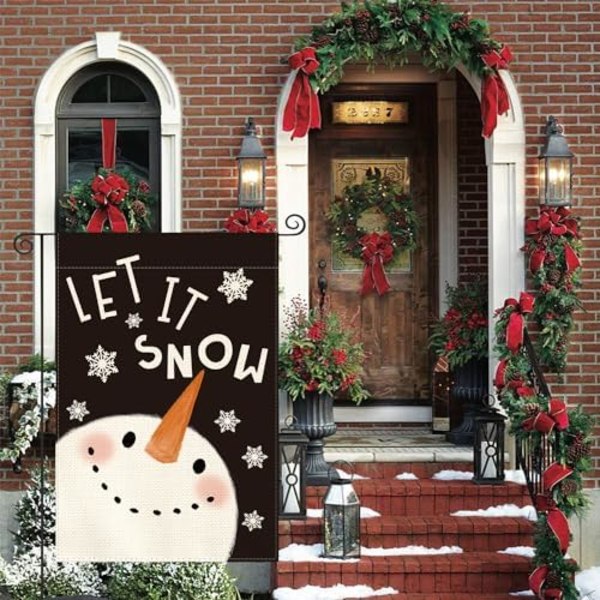 Let It Snow Lumikolon ja Lumihiutale Puutarhalippu 12 x 18 Tuumaa Kaksisivuinen Ulkona, Joulu Talvi Loma Piha Ulkokoriste
