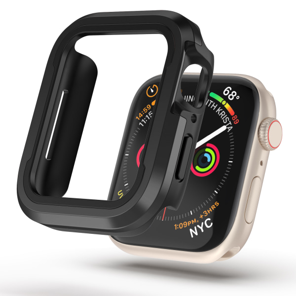 (Svart) Robust Apple Watch-deksel 44 mm med skjermbeskytter, slitesterkt beskyttelsesdeksel av militær kvalitet f