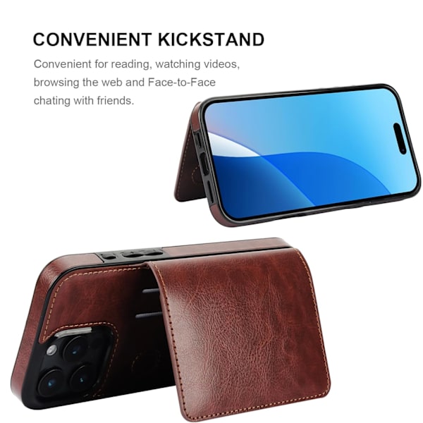 (Brun) Kompatibel med iPhone 16 Pro Max Plånboksfodral Kreditkortshållare, Premium Läder Kickstand Flip Dold Magnetisk