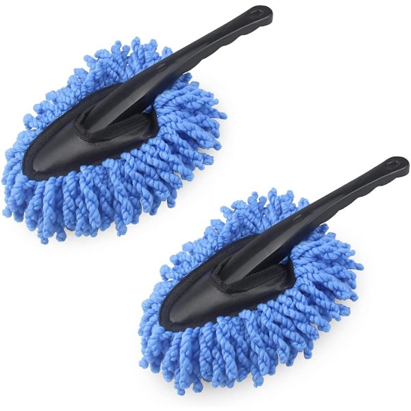 (Blå) 2-pakke Mini Mikrofiber Biler Dash Duster Brush, Multi-Functi