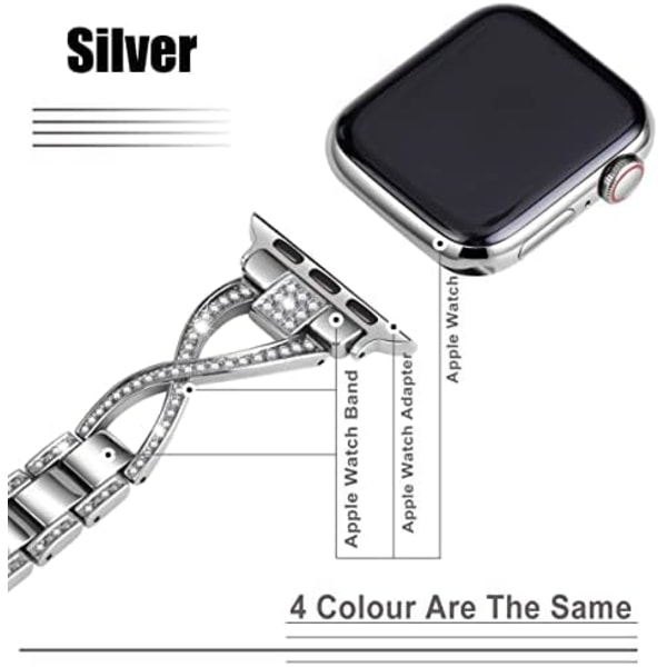 Armband till Apple Watch 38mm/40mm/41mm - Bling Metallarmband Elegant Snygg Söt Rem Silver