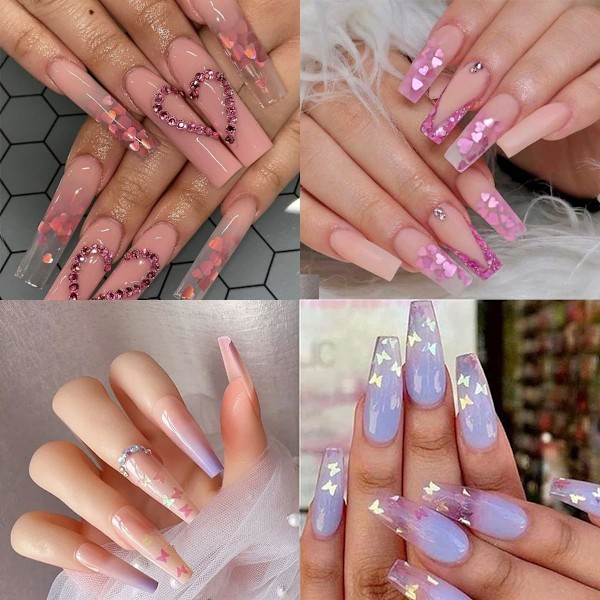 3 st 12 Fack Hjärtformade Nagelglitter Paljetter Holografiskt Guld Rosa Blomma Fjäril Nagelpaljetter 3D Alla Hjärtans Dag Nagel