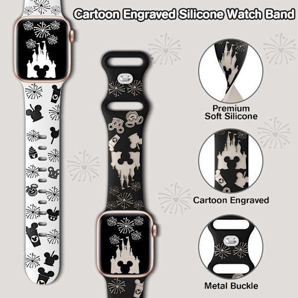 Cartoon Graverad Armband Kompatibel med Apple Watch Band 40mm 38mm 44mm 45mm 41mm 42mm 49mm Kvinnor, Tvåfärgad Söt Mjuk Sil