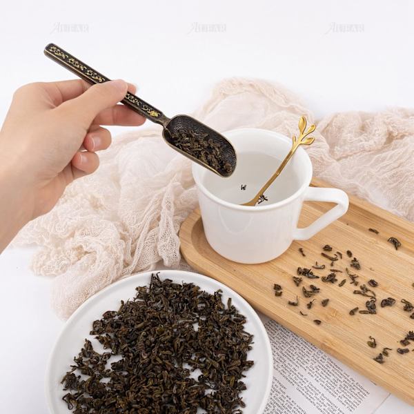 2 Pak Vintage Løse Blade Te Skeer Kaffe Skeer Kobber Metal Måleskovle Skeer