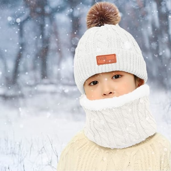 (Hvid)Børns monokrom varm hue, tørklæde og handsker i tre