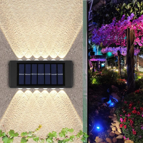 2 pakke solcellevæglamper udendørs, 12 LED vandtæt solar hegn L