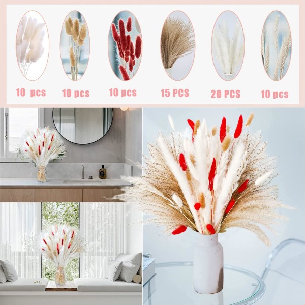 Natural Dried Pampas Decoration, 75 Sticks Dried Bouquet Pampas G