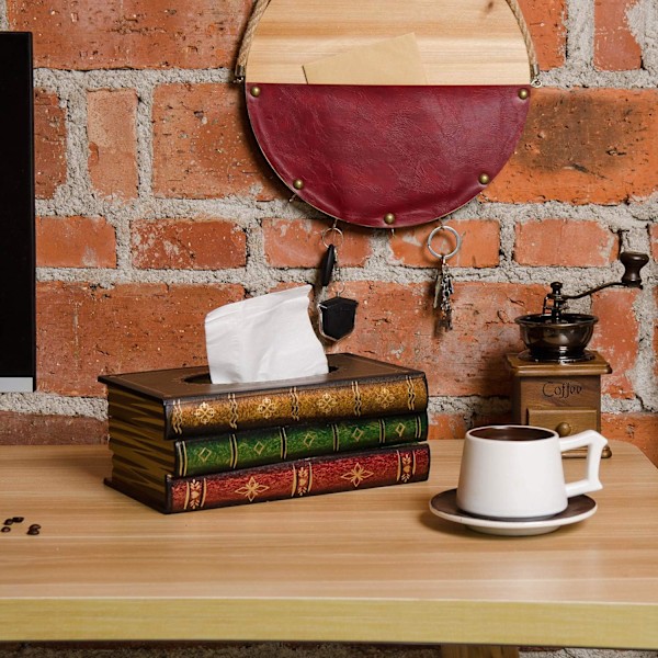 1 st kaffe färgad raffinerad klassisk retro trä antik bok näsdukslåda lock rektangulär näsduk ho