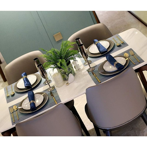 Set med 6 (Blå) PVC Bordstabletter Halkfria Tvättbara Värmebeständiga Rektangulära Vinyl Bordstabletter för Restaurang, Matbord i Kök eller Matsal, 45