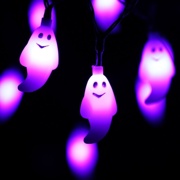 30 LED Halloween Lyskæde - 65ft Lilla Spøgelse Lyskæde med 30V Stik, Udvidelig 8 Hallowe