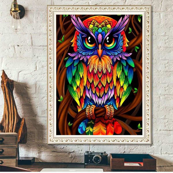 Coloré Hibou 5D (30x40cm) Diamond Painting Kit til Voksne, DIY