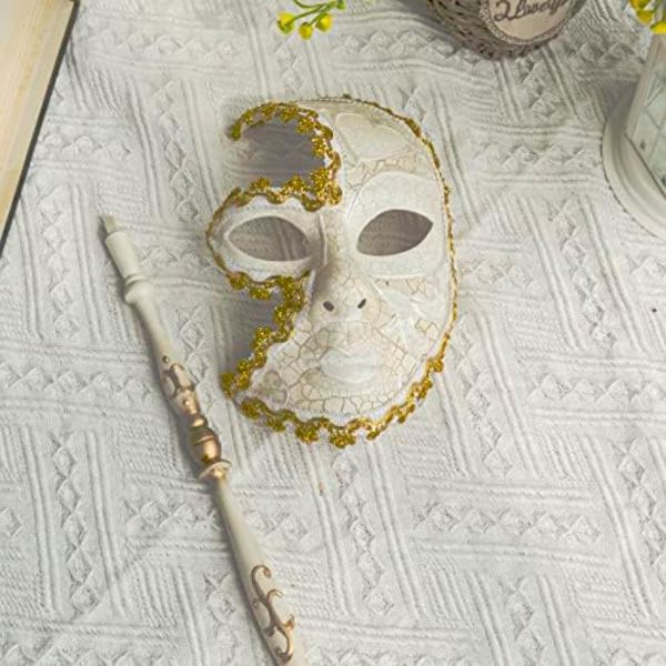 Venetsialainen naamio kepillä Mardi Gras -naamio naisille naamiaisiin prom-palloon (valkoinen) Halloween/Joulu Cosplay