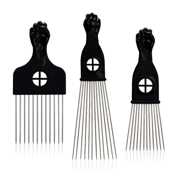 3-pakks metallhårkam - Bredtannet afrohårkam for menn