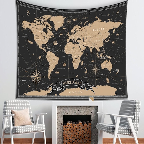 Seinätekstiili makuuhuoneeseen Maailmankartta Vintage Art Geographical Dist