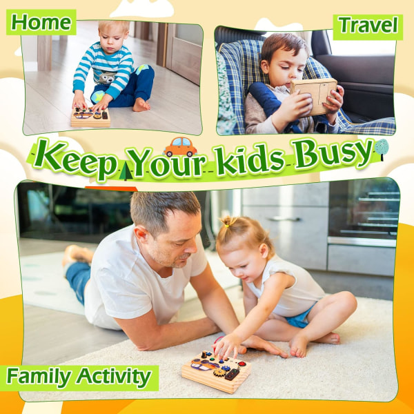 Busy Board Montessori-legetøj til børn 2 3 4 år, trælegetøj med lysende LED-knapper, sensor